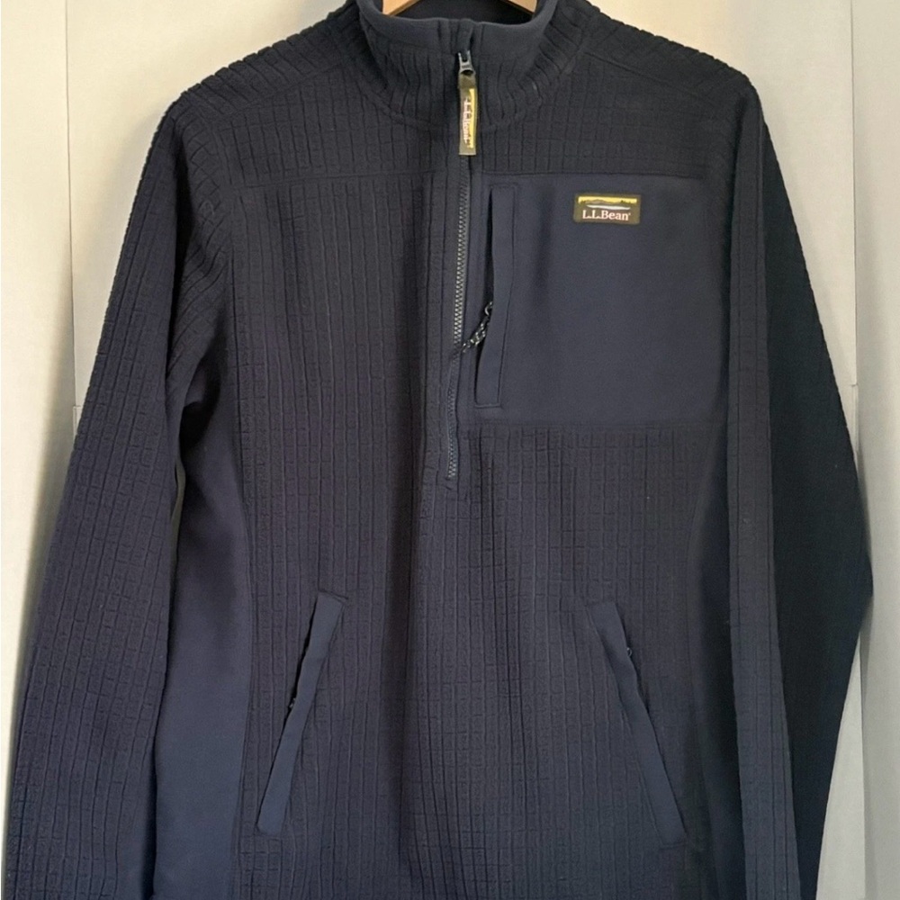 L.L.Bean Men’s Small Reg Navy Textured Fleece Full Zip Jacket Chest Pocket
